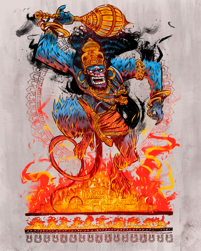 Хануман поджигающий Ланку