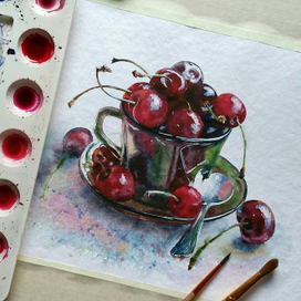 акварель. вишня.