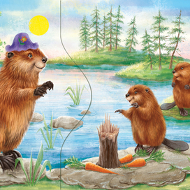 Бобриха, бобрята. Карточка для детской игры "Где моя мама"