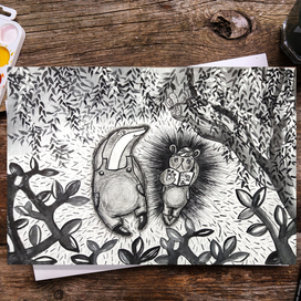 Акварельная черно-белая иллюстрация для книги