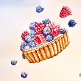 Акварельный арт "Песочная корзинка с ягодами". 🧁
