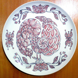 "Золотой петушок". керамика, надглазурная роспись. ЛФЗ. 2016 г.