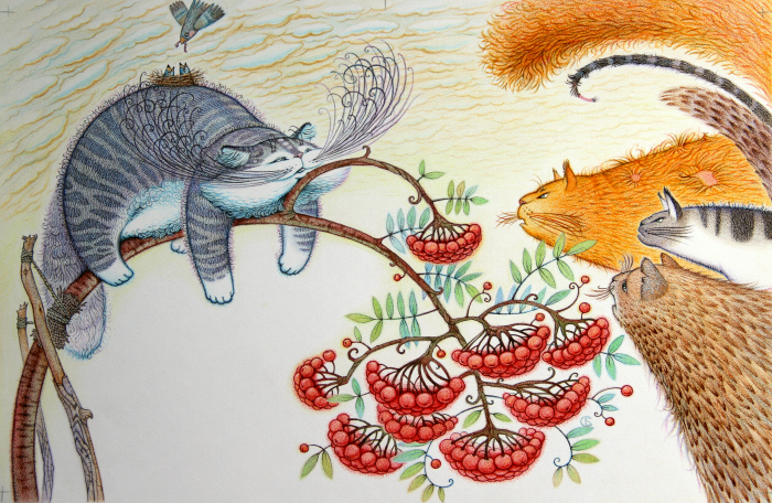 "Во дворе он встретил суровых облезлых котов дворовых..."