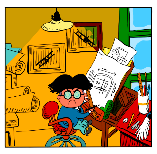 у чертежного стола