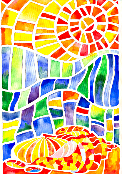 витраж на морскую тему