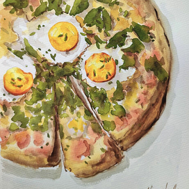 Пицца. Руккола, яичница и бекон