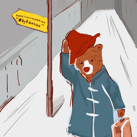 Мишка Паддингтон эскиз для росписи стены. 