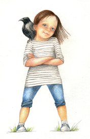 девочка  с вороной