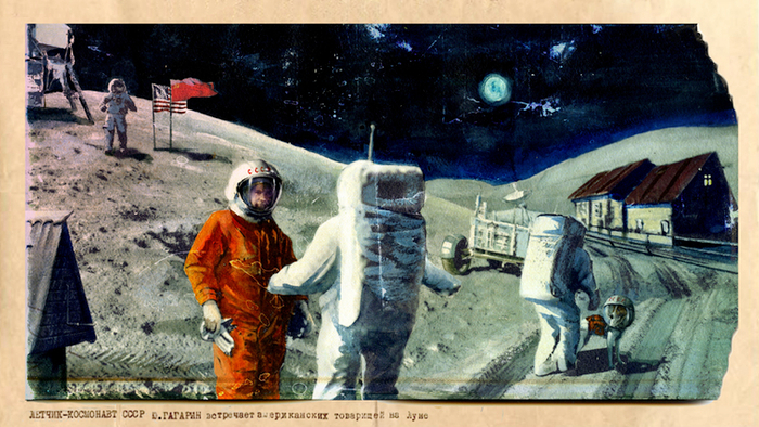 тов. Гагарин встречает экипаж Аполлон11.