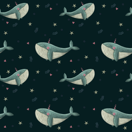 Паттерн с милыми китами