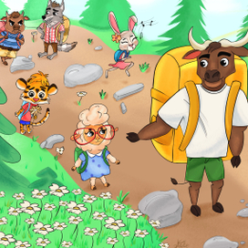 Бычок Энди в походе. Книжная иллюстрация