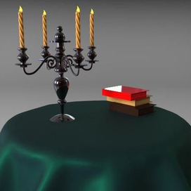 Подсвечник и книги на столе