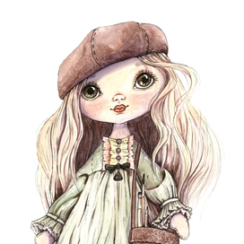 Принт из серии "Куклы". Формат А3. Бумага. Акварель.
