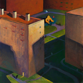 лист из серии "Городские площадки"., бум, темпера., 2014 г.