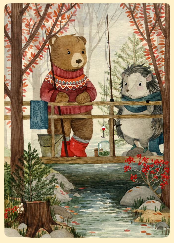 Рыбалка. Ежик и Медвежонок