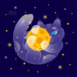 Облачный котик с луной