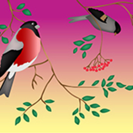 Birds on a tree. Twilight. Vector