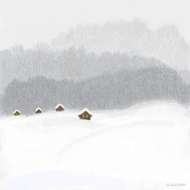 снегопад в деревушке