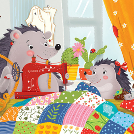 Ежики шьют лоскутное одеяло