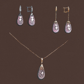 Серьги и подвеска с розовым кварцем