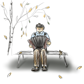 Дед во дворе на лавке