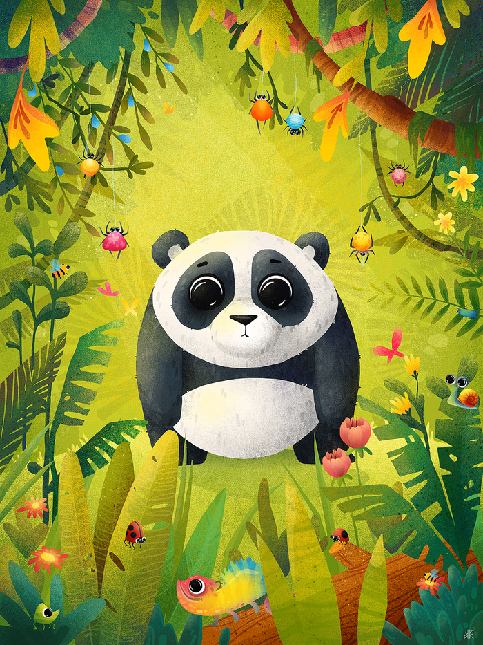 Панда в зеленых джунглях