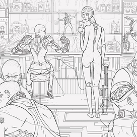 Line art - Bar scene
