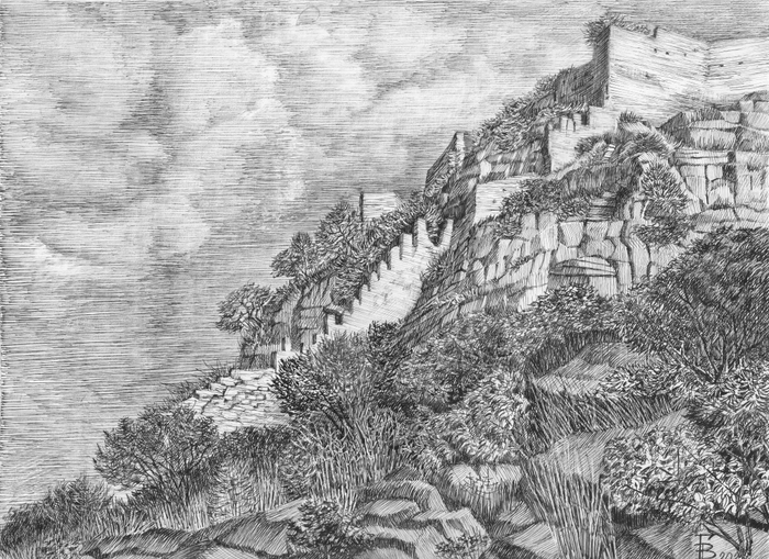 Крепостная стена старого замка в Xativa (Испания)