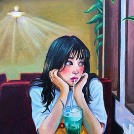 девушка в кафе 