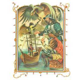 Иллюстрация к сборнику сказок братьев Гримм "Чудесная избушка", сказка "Храбрый портняжка"