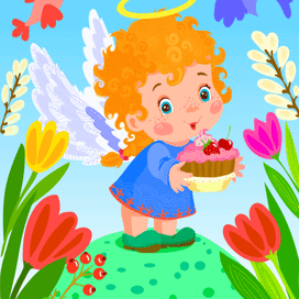 Ангелочек с пирожными