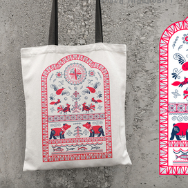 Принт Лес. По мотивам мезенской росписи