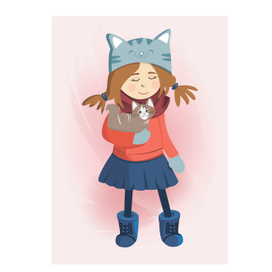 Cartoon illusrtration. Girl and cat