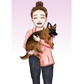 Портрет девушки с собакой в аниме стиле 