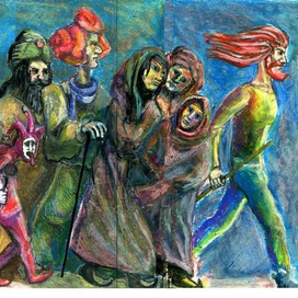 Рабочий картон (фрагмент) шпалеры "Пилигримы"