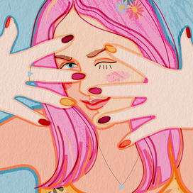 девочка с розовыми волосами