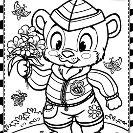 Мишка с цветами