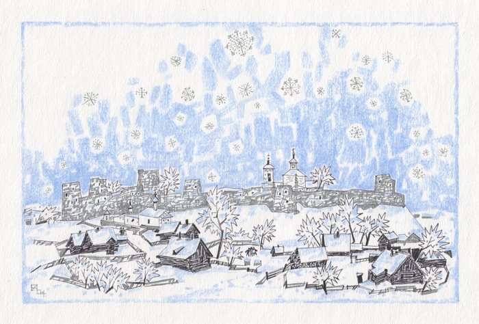 Снегопад. Лист 4. Иллюстрация к рассказу "Каникулы в Изборске"
