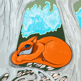 Лис в деревьях