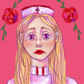 медсестра на розовом  фоне