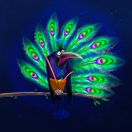 Ворона в павлиньих перьях