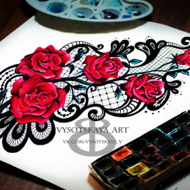 эскиз тату розы и кружево