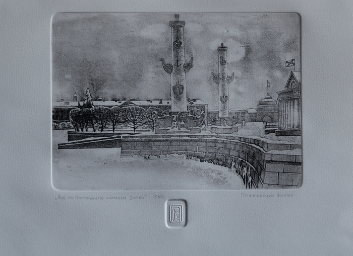 Ростральные колонны зимой