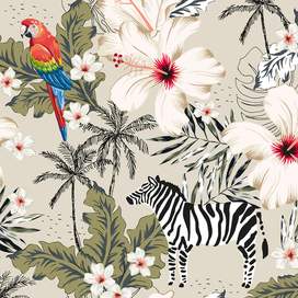 Попугай и зебра. Тропический паттерн