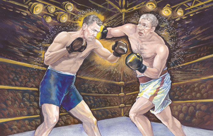 Демпси и Марчиано. Иллюстрация для журнала из серии "Вымышленные бои"