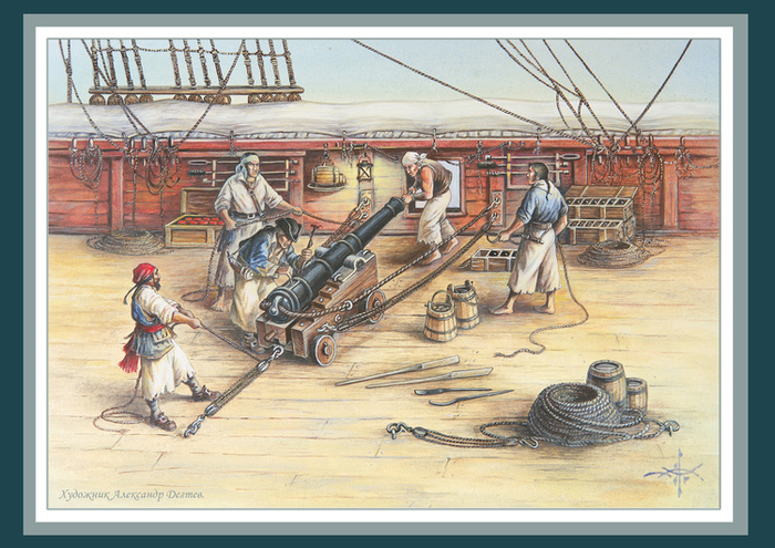 "Остров сокровищ". Подготовка орудия к выстрелу.