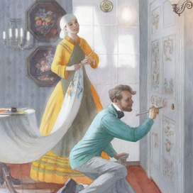 Уилки Коллинз "Лунный камень" Мисс Рэчел и Ф. Блейк расписывают дверь