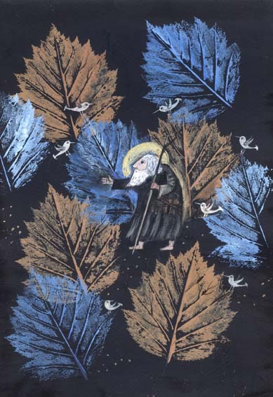 Беседует с птичками