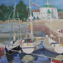 Яхты на фоне Соловецкого подворья. Архангельск.