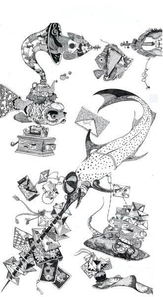 «Рыба- граммофон, Рыба-Арфа, Рыба меч-почтмейстер, Скат -старший почтальон,  скат-младший почтальон»